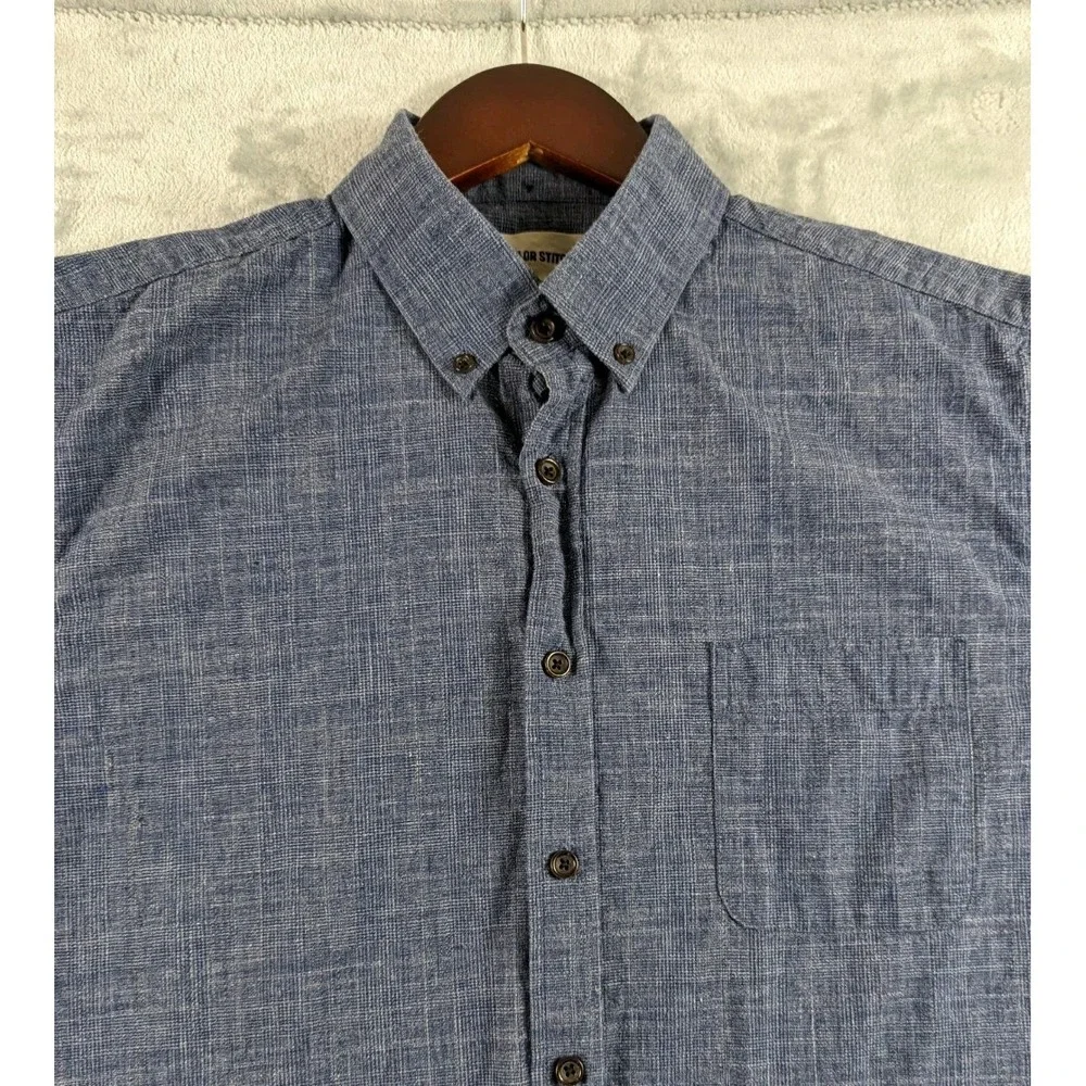 Taylor Stitch Shirt Men 42 Blue Organic Cotton Short Sleeve Button Up READ